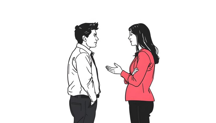 Foto disegno concettuale dialogo tra due persone parlare discussione discorso isolato con bianco