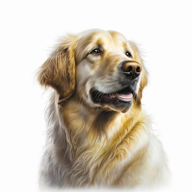 Disegno del cane golden retriever su sfondo bianco IA generativa