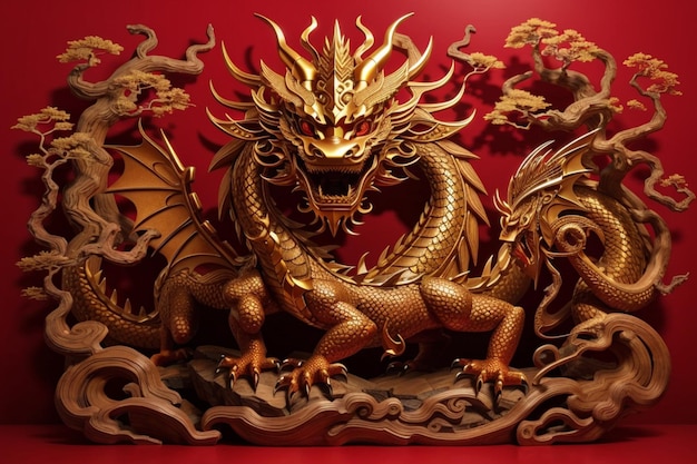 disegno del capodanno cinese sfondo di disegno del drago di legno anno del drago di legno sfondo 2024