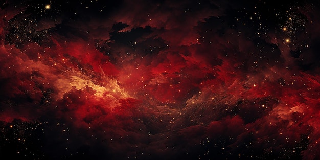 Disegno del cielo stellato notturno in rosso intenso e oro