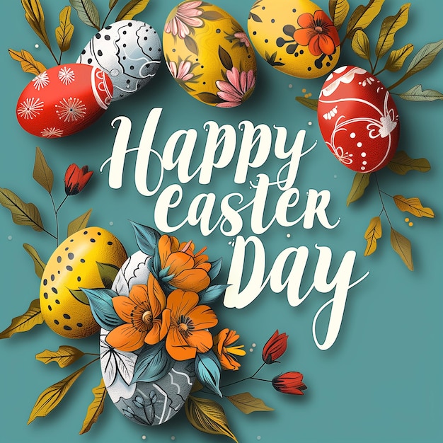 Disegno del giorno di Pasqua con uova e foglie