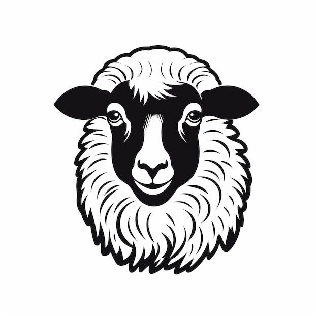 Disegno del logo del ritratto di una testa di pecora bianca e nera