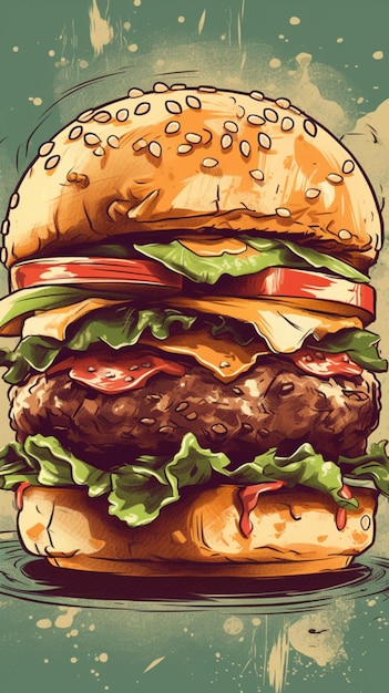 Disegno del manifesto di arte vettoriale di hamburger