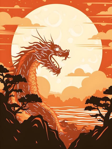 Disegno del simbolo del nuovo anno cinese del drago 2024 per il calendario del poster della maglietta