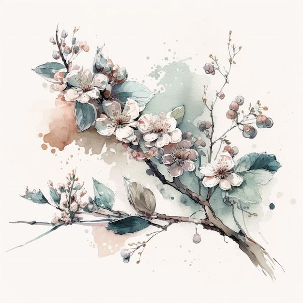 Disegno dell'acquerello del fiore di ciliegio