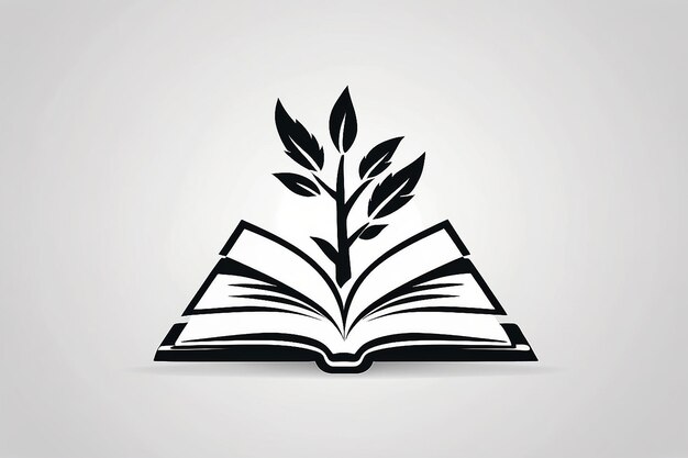 Disegno dell'icona dell'istruzione universitaria con libro aperto e ramo di alloro con ombra Logo vettoriale semplice