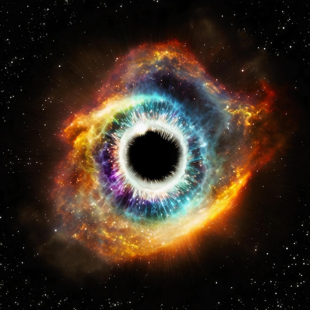 Disegno dell'illustrazione dell'occhio di Dio sotto forma di un buco nero formatosi dopo il big bang