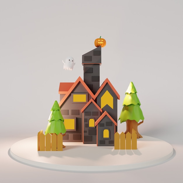 Disegno dell'illustrazione della casa 3D per la stagione di halloween