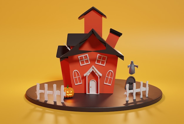 Disegno dell'illustrazione della casa 3D per la stagione di halloween