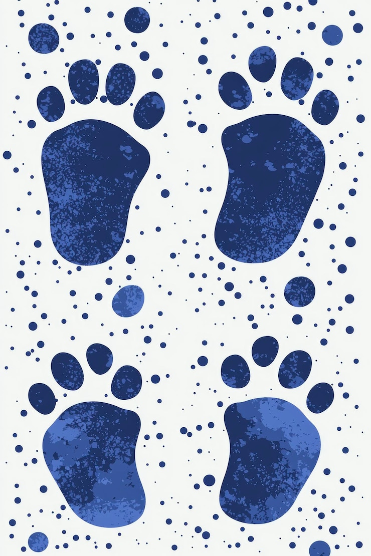 Foto disegno dell'impronta blu con punti bianchi