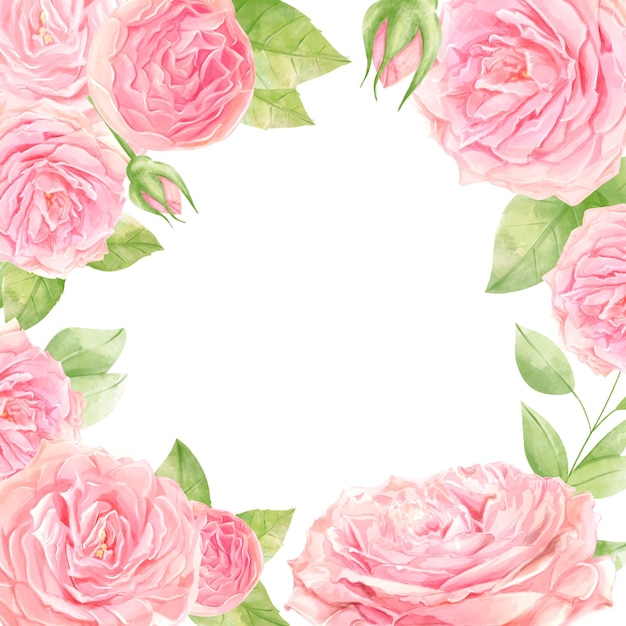 Disegno dell'invito di nozze ad acquerello con rosa rosa Sfondo di fiori selvatici con ricordi floreali per sfondo acquerello testo Cornice campione