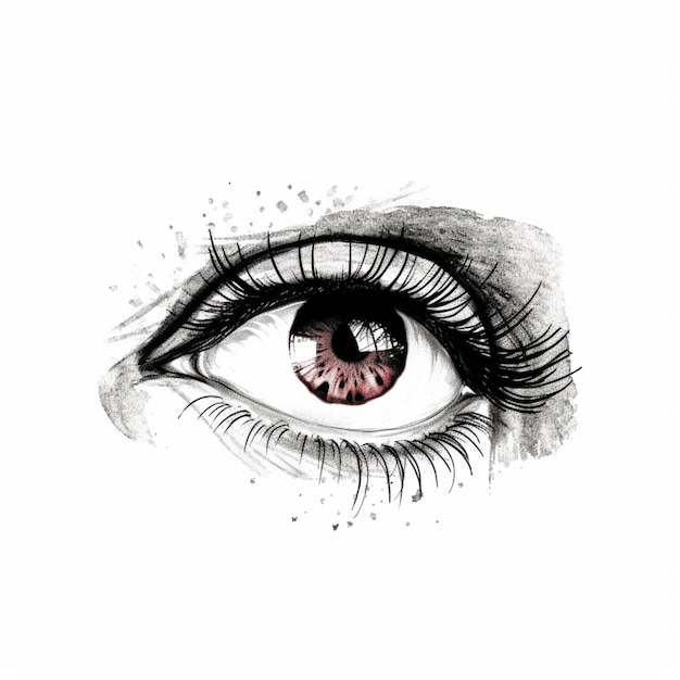 Disegno dell'occhio di una donna con un bulbo oculare rosso ai generativo