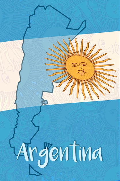 Disegno della bandiera dell'Argentina spazio per testo o immagini Colori ufficiali Mappa schematica dell'Argentina
