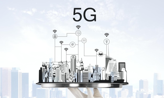 Disegno della città con Internet 5G