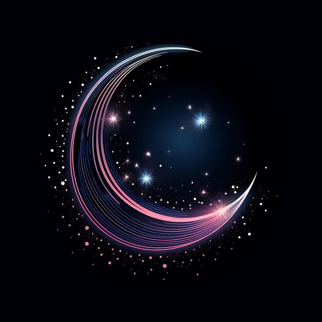 Disegno della Luna Misterioso Indigo Flowing Neon Lines Decorazioni stellari S Clipart T-shirt Design Glow