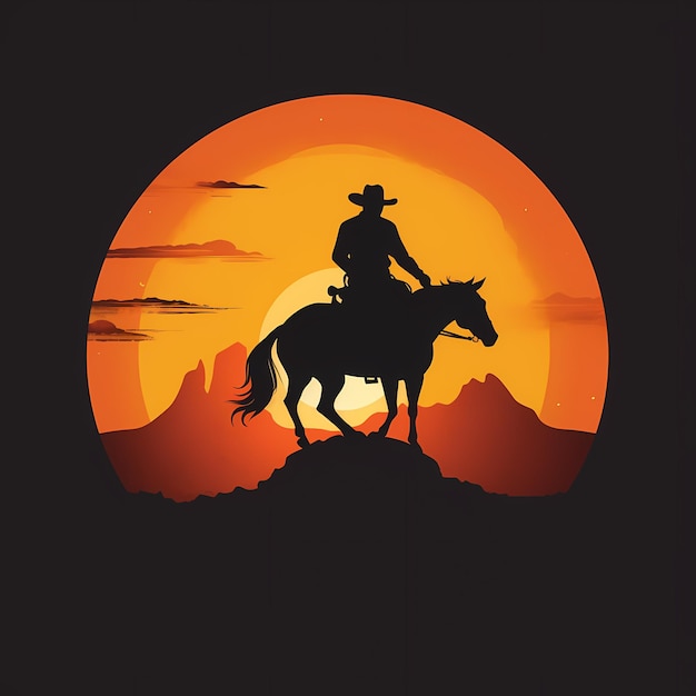 disegno della maglietta dell'illustrazione piana del cavallo di giro del cowboy
