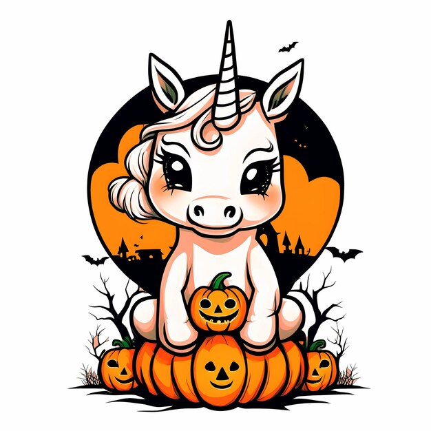 Disegno della maglietta dell'unicorno di Halloween