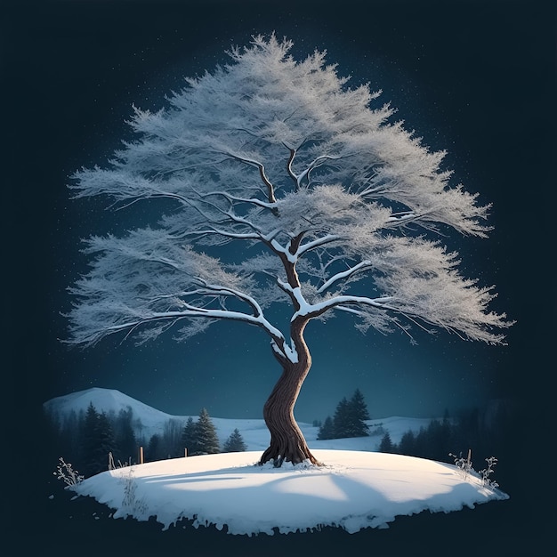 disegno della maglietta di un albero invernale