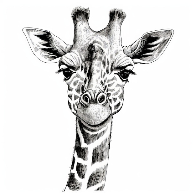 Disegno dettagliato di giraffa in bianco e nero di Cartoonish Innocence