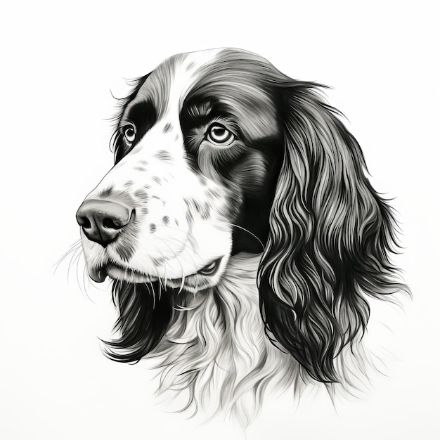 Disegno dettagliato in bianco e nero di un Springer Spaniel grigio