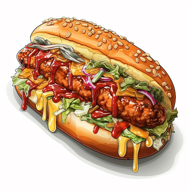 Disegno di adesivo per fast food con hot dog isolato