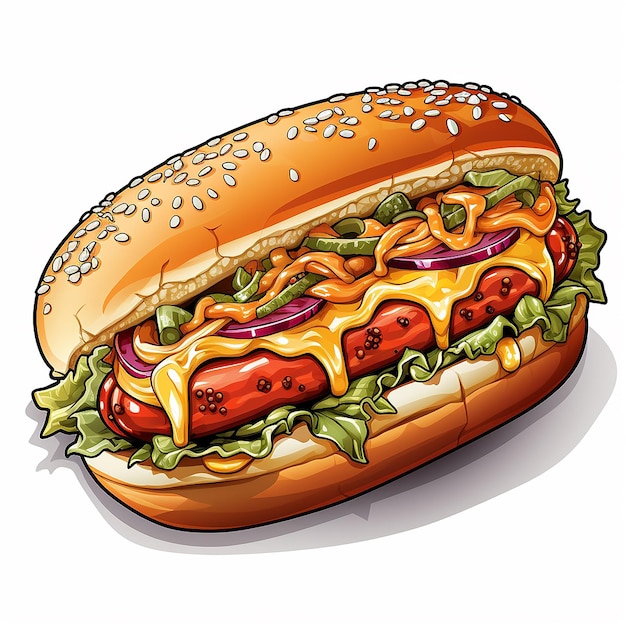 Disegno di adesivo per fast food con hot dog isolato
