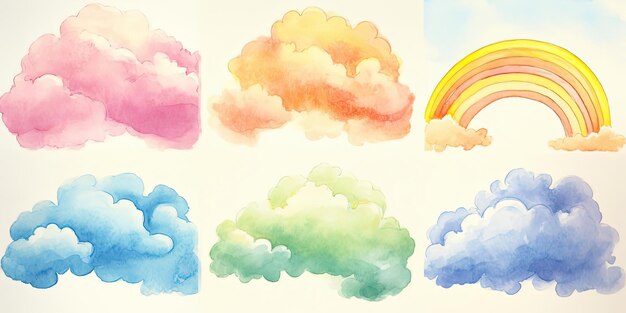 disegno di arcobaleni di diversi colori e composizione nello stile delle nuvole atmosferiche