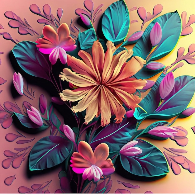 Disegno di bellissimi fiori in stile vintage Belli fiori su uno sfondo scuro Ornamento per fabri