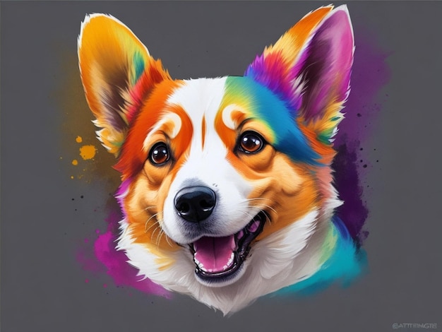 Disegno di cane corgi spruzzo di vernice acquerello AI generato