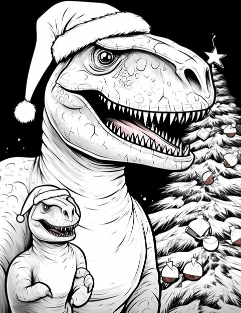 disegno di cartoni animati moderni realistici di dinosauri natale linee nere audaci