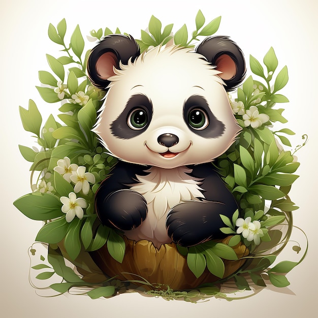 Disegno Di Cute Little Panda Sorridente Con Bambù