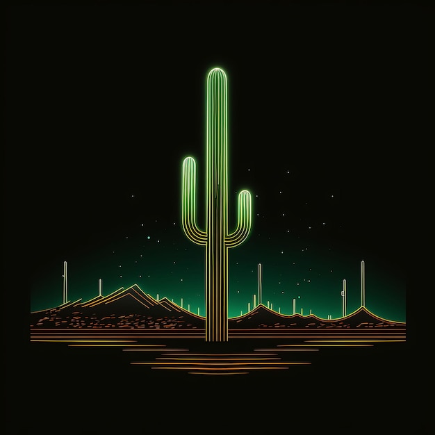 Disegno di Desert Sandy Beige Straight Neon Lines Cacti Straight neon L Clipart T-shirt Design Glow