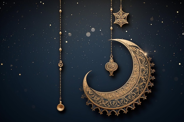 Disegno di Eid mubarak con luna e ornamenti