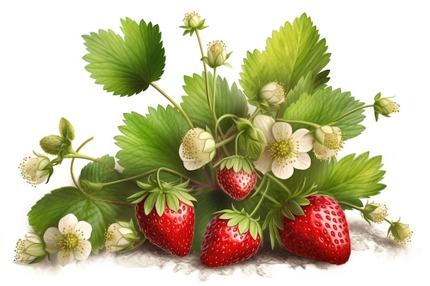 Disegno di fragola isolato su sfondo bianco generato da AI