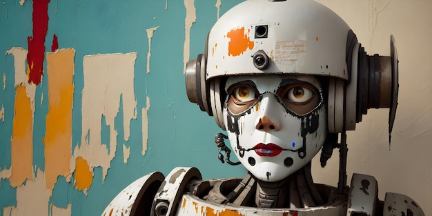 Disegno di Grange di un robot con vernice a olio arte futuristica ai generato