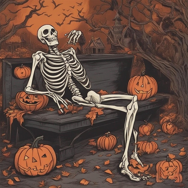Disegno di Halloween con teschio dalla foto della tomba