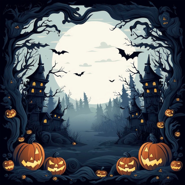 Disegno di Halloween Zucche forestali Sfondo horror