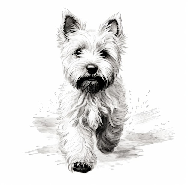 Disegno di impronte di zampe di West Highland White Terrier in bianco e nero di alta qualità