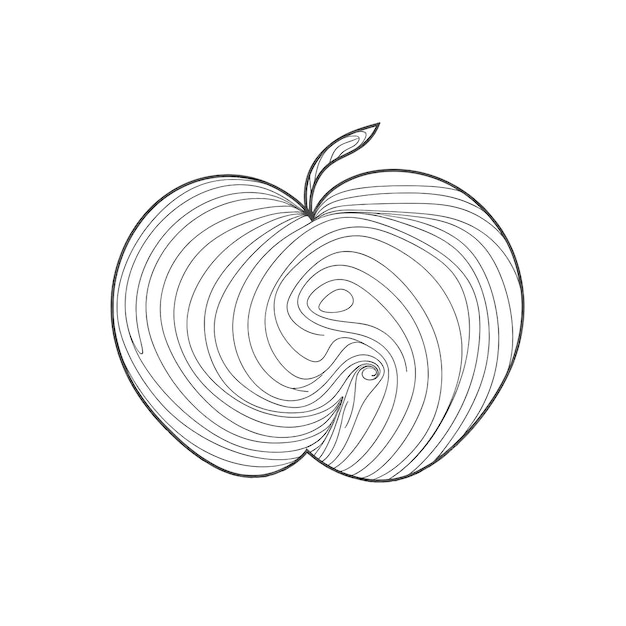 Disegno di linea di mela in bianco e nero Disegno di contorno di linea continua astratta di mela