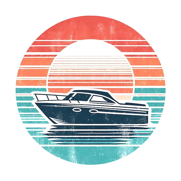 Disegno di maglietta a silhouette di barca al tramonto