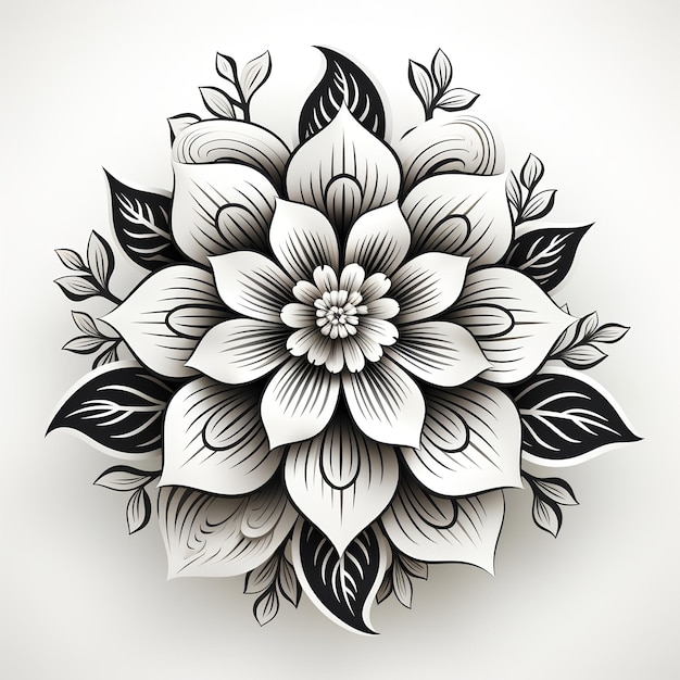 Disegno di mandala floreale su sfondo bianco per la decorazione Pagina da colorare Mandala Disegno ornamentale