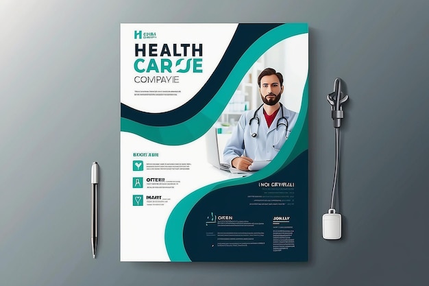 Disegno di modello di copertina a4 per un rapporto e di un volantino per brochure mediche