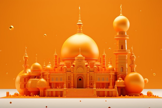 Disegno di moschea arancione per il Ramadan Kareem