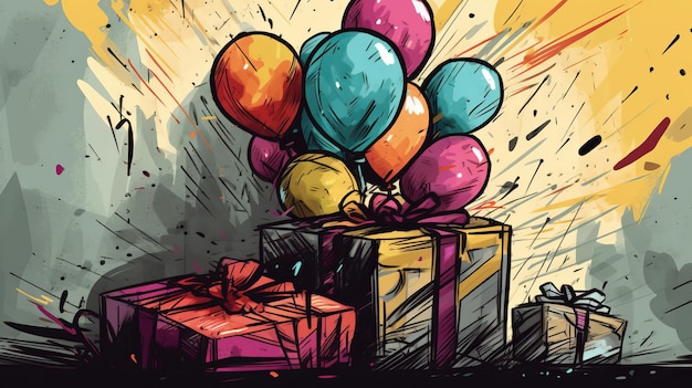 Disegno di palloncini regalo IA generativa