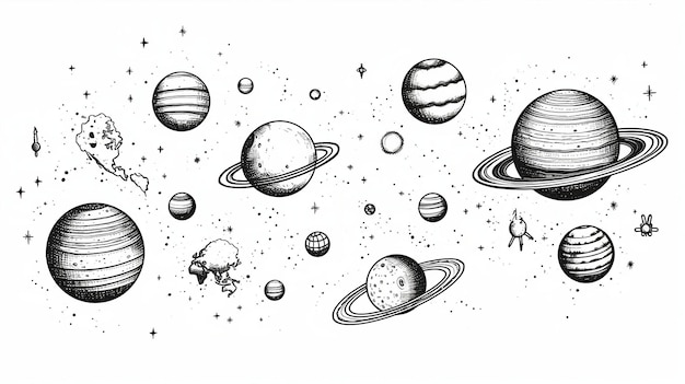 disegno di pianeti spazio stelle meteore astronauta