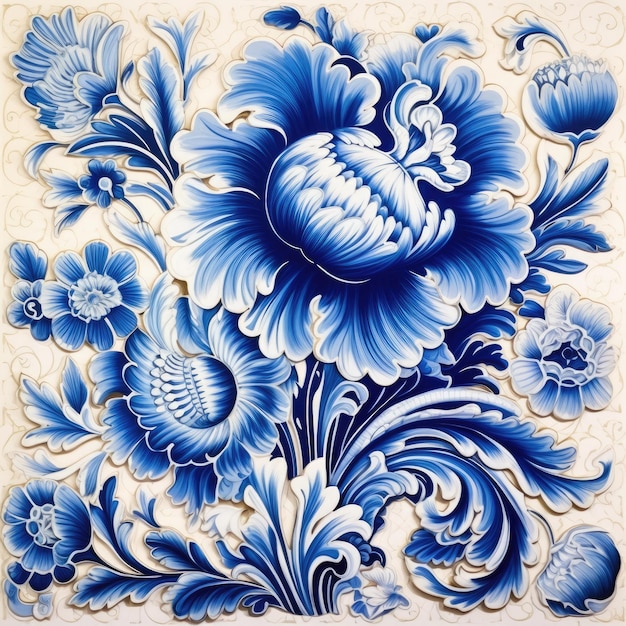 disegno di piastrelle vetrate florale retro ornamento slavo tradizionale pittura ornamentata mano blu arte gzhel