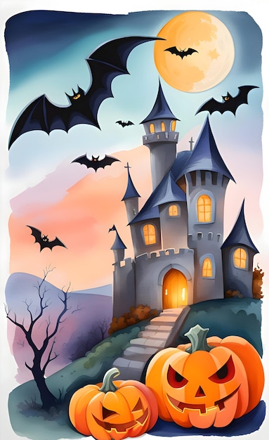 Disegno di poster di Halloween ad acquerello