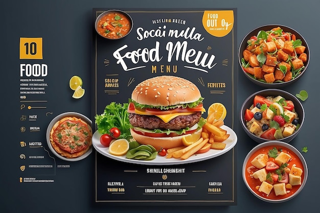 Disegno di poster per i social media per il menu alimentare ad alta risoluzione