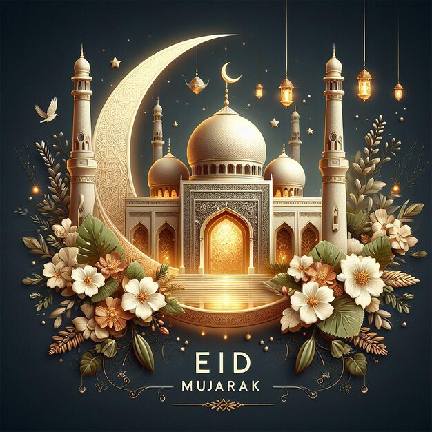 Disegno di saluto islamico realistico per l'Eid Mubarak