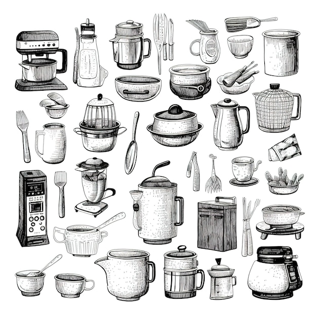 Disegno di schizzo di utensili da cucina retrò